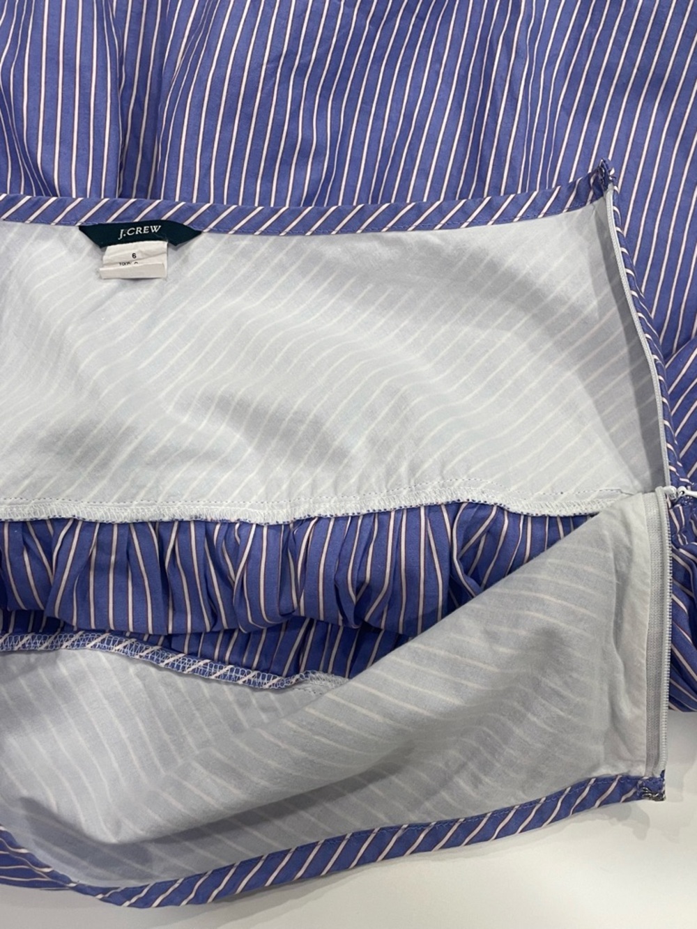 J. Crew Blue and White Pinstripe Circle Skirt with Orange Trim - Size 6 - Picture 5 of 6